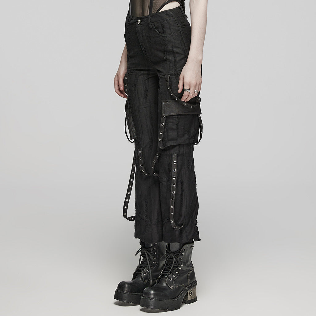 WK-596XCF Edgy Gothic Punk Pants with Straps and Buckle Details