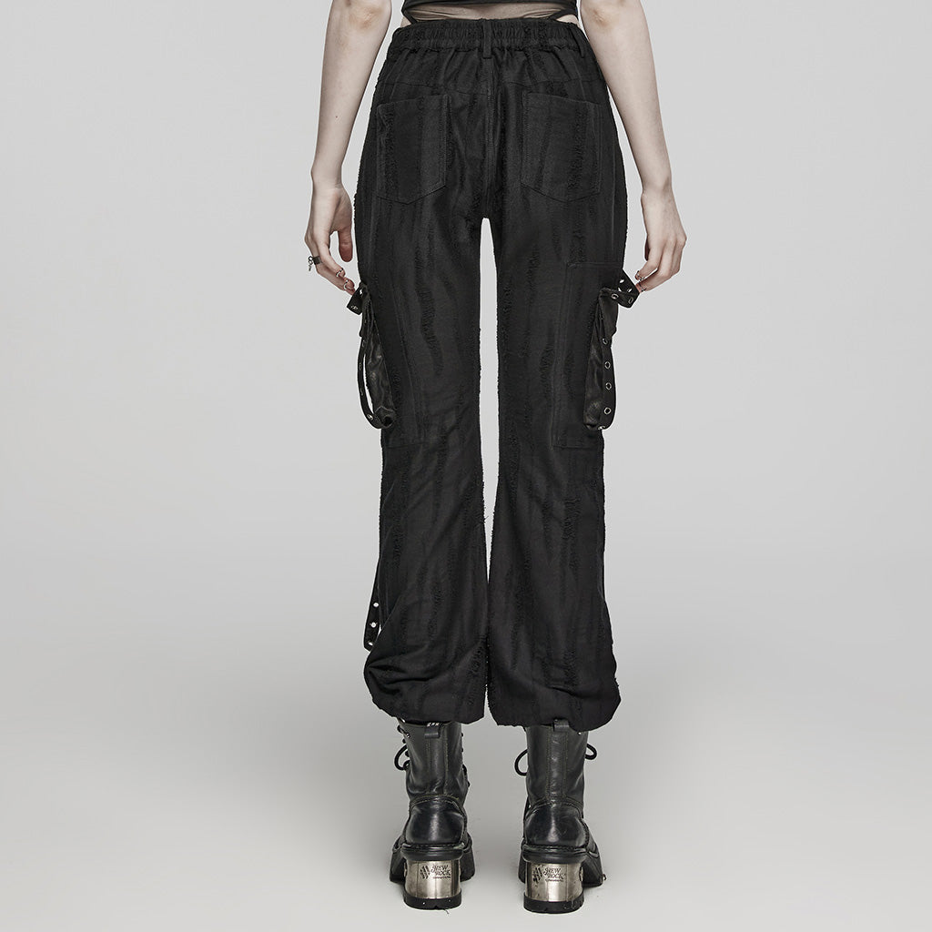 WK-596XCF Edgy Gothic Punk Pants with Straps and Buckle Details