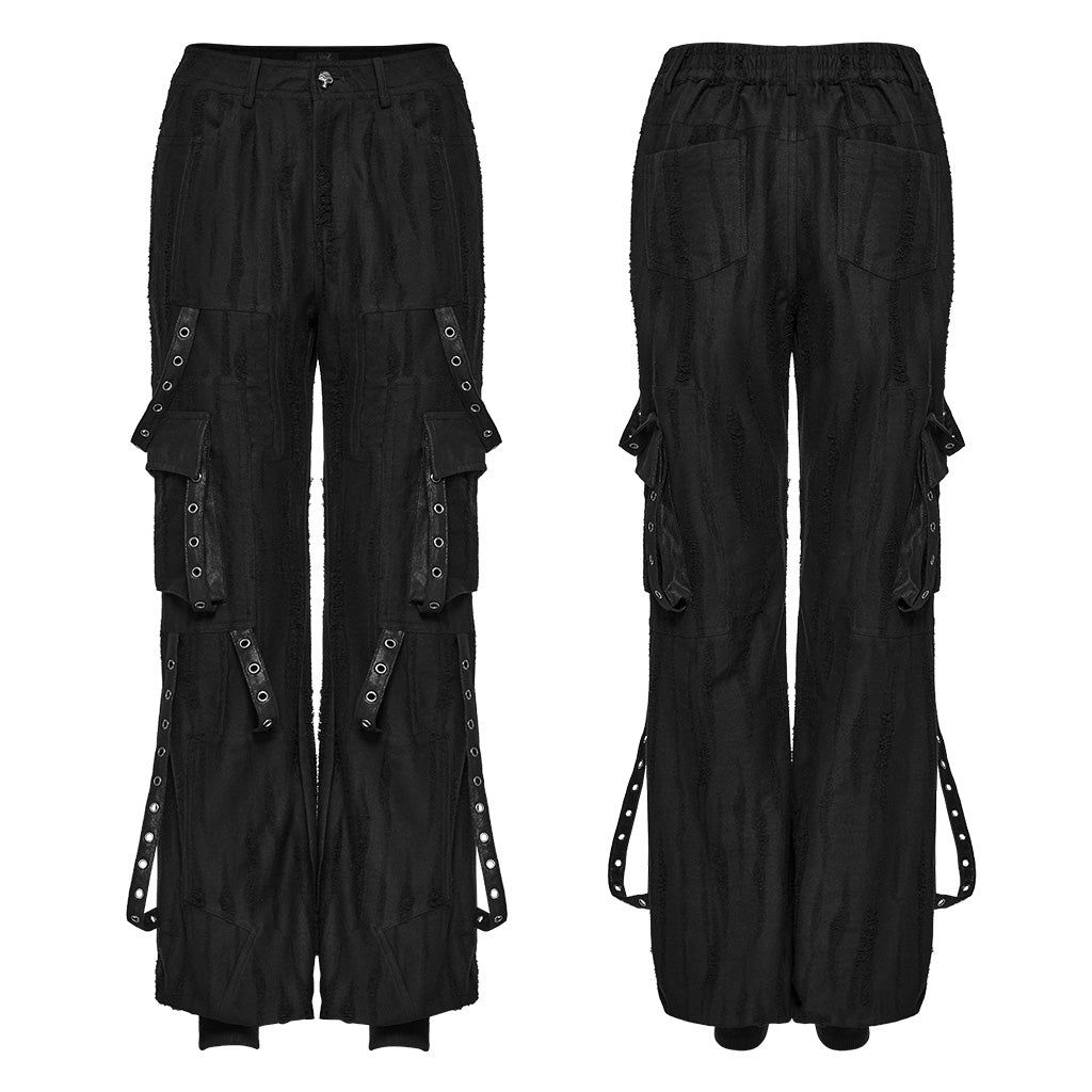 WK-596XCF Edgy Gothic Punk Pants with Straps and Buckle Details