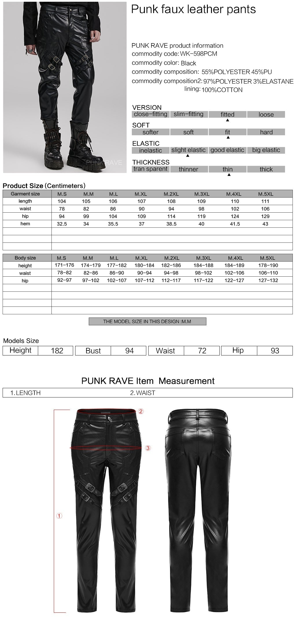 WK-598PCM Edgy Faux Leather Punk Pants with Buckles and Zipper Details?-??Punk Rave Clothing