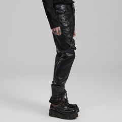 WK-598PCM Edgy Faux Leather Punk Pants with Buckles and Zipper Details