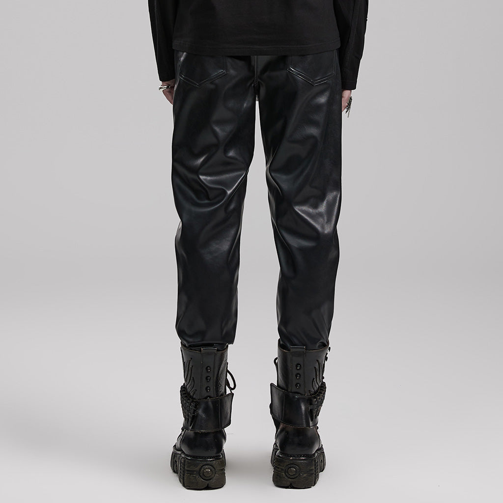 WK-598PCM Edgy Faux Leather Punk Pants with Buckles and Zipper Details