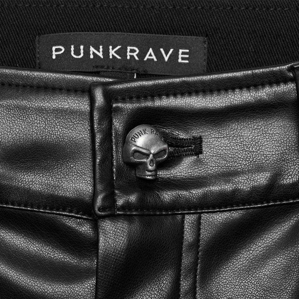 WK-598PCM Edgy Faux Leather Punk Pants with Buckles and Zipper Details?-??Punk Rave Clothing