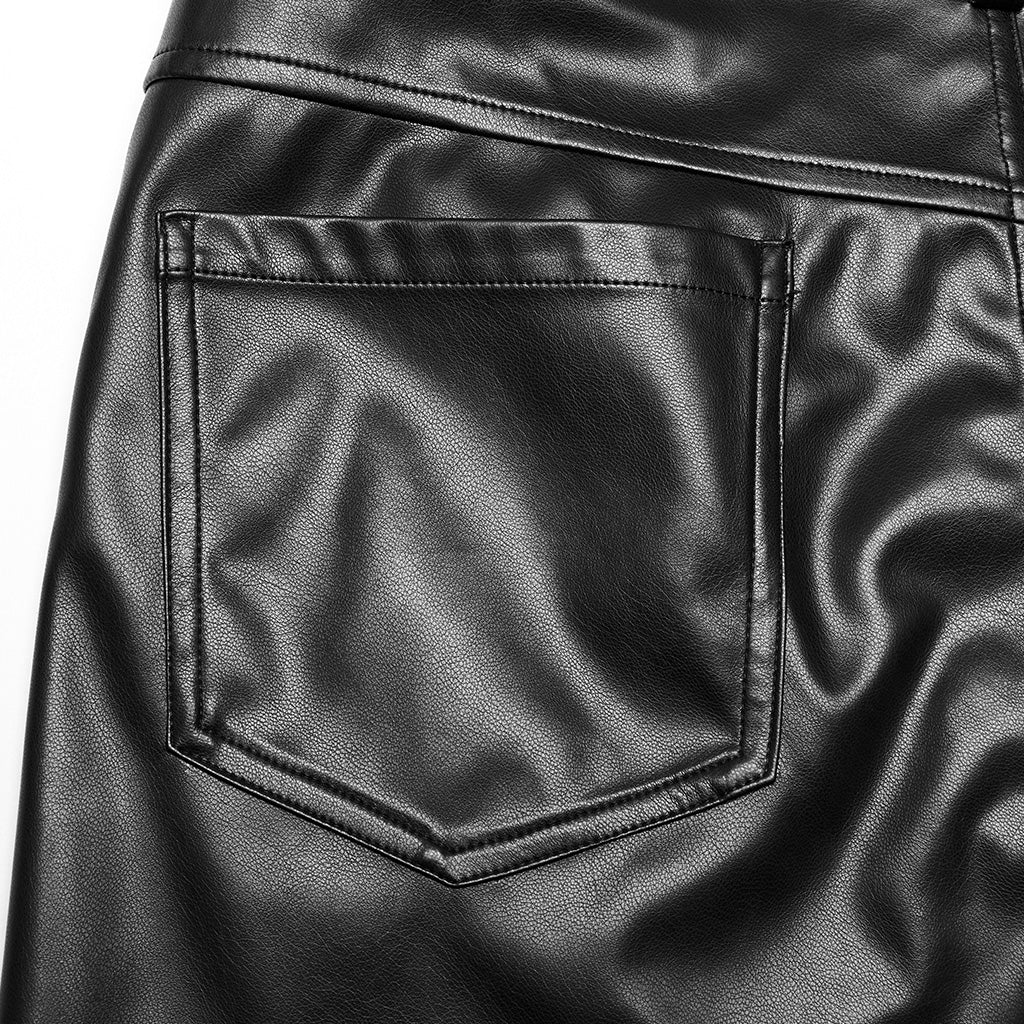 WK-598PCM Edgy Faux Leather Punk Pants with Buckles and Zipper Details?-??Punk Rave Clothing