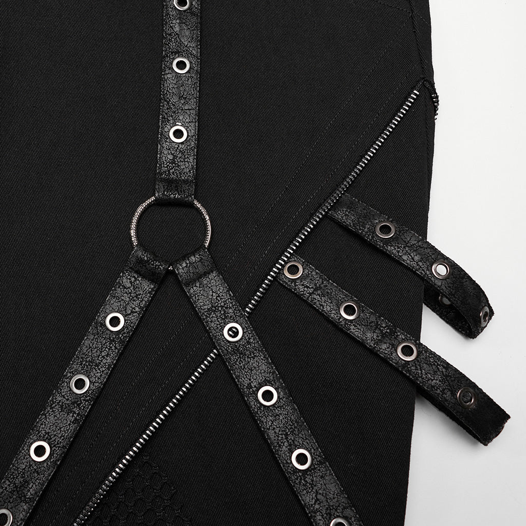 WK-602XCM Gothic Punk Pants with Red Strap Rivet Detailing?-??Punk Rave Clothing