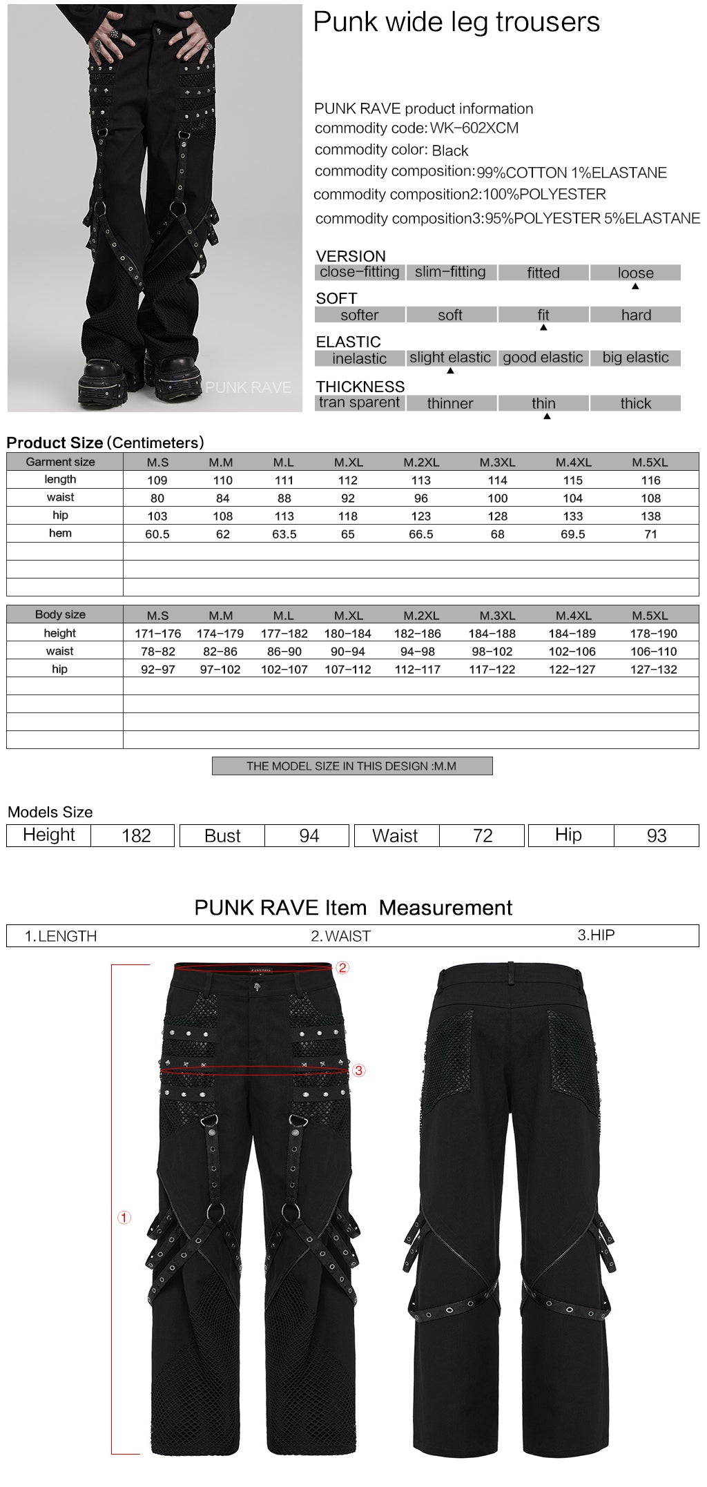 WK-602XCM Gothic Punk Pants with Red Strap Rivet Detailing