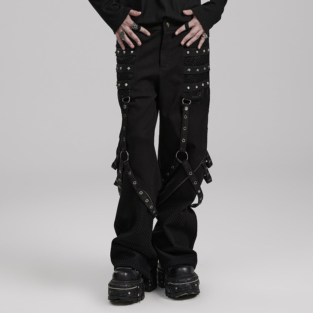 WK-602XCM Gothic Punk Pants with Red Strap Rivet Detailing?-??Punk Rave Clothing