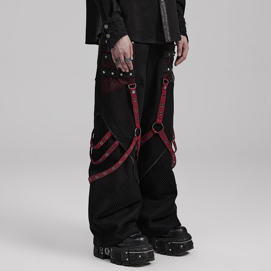 WK-602XCM Gothic Punk Pants with Red Strap Rivet Detailing