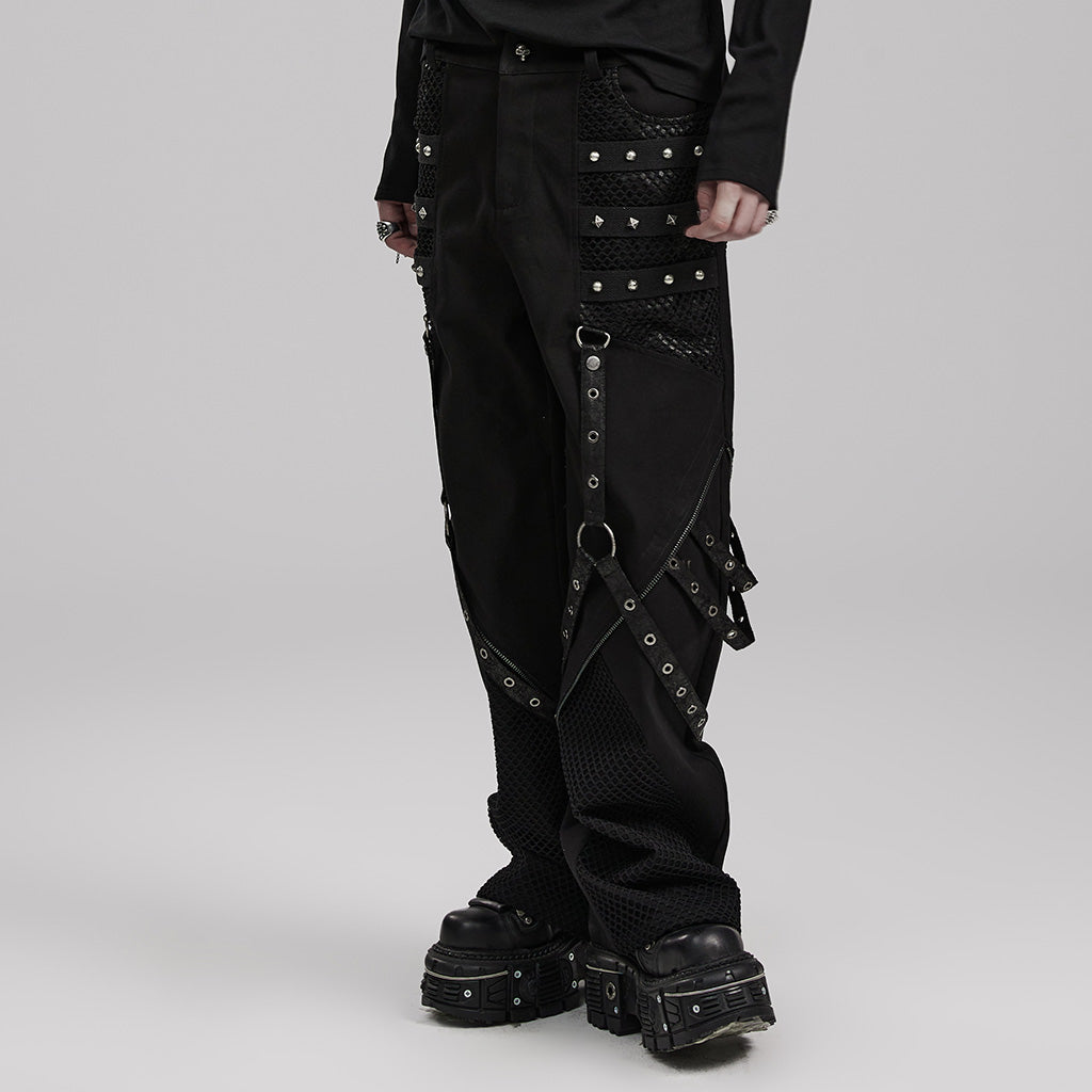 WK-602XCM Gothic Punk Pants with Red Strap Rivet Detailing?-??Punk Rave Clothing