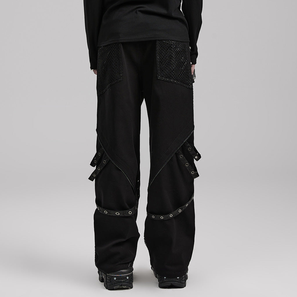 WK-602XCM Gothic Punk Pants with Red Strap Rivet Detailing?-??Punk Rave Clothing
