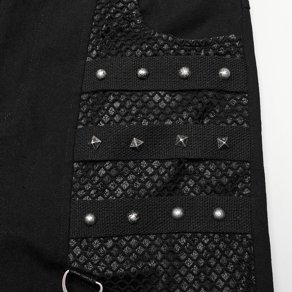 WK-602XCM Gothic Punk Pants with Red Strap Rivet Detailing?-??Punk Rave Clothing