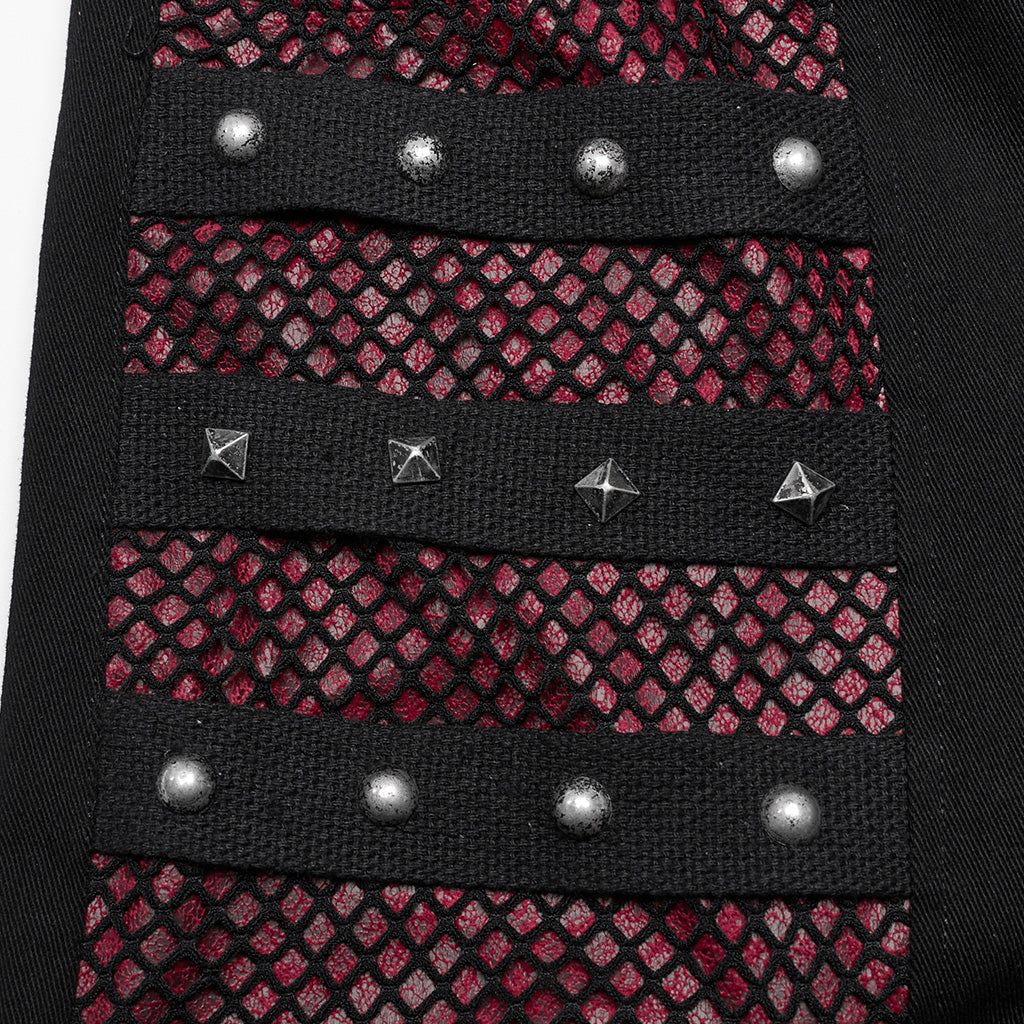 WK-602XCM Gothic Punk Pants with Red Strap Rivet Detailing?-??Punk Rave Clothing