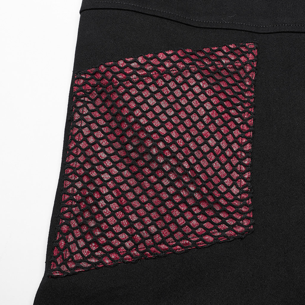 WK-602XCM Gothic Punk Pants with Red Strap Rivet Detailing?-??Punk Rave Clothing