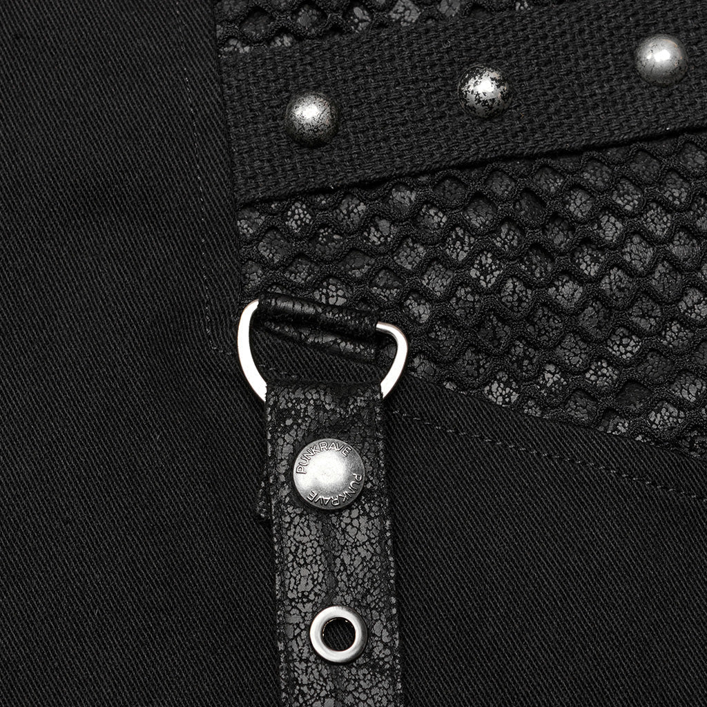 WK-602XCM Gothic Punk Pants with Red Strap Rivet Detailing?-??Punk Rave Clothing
