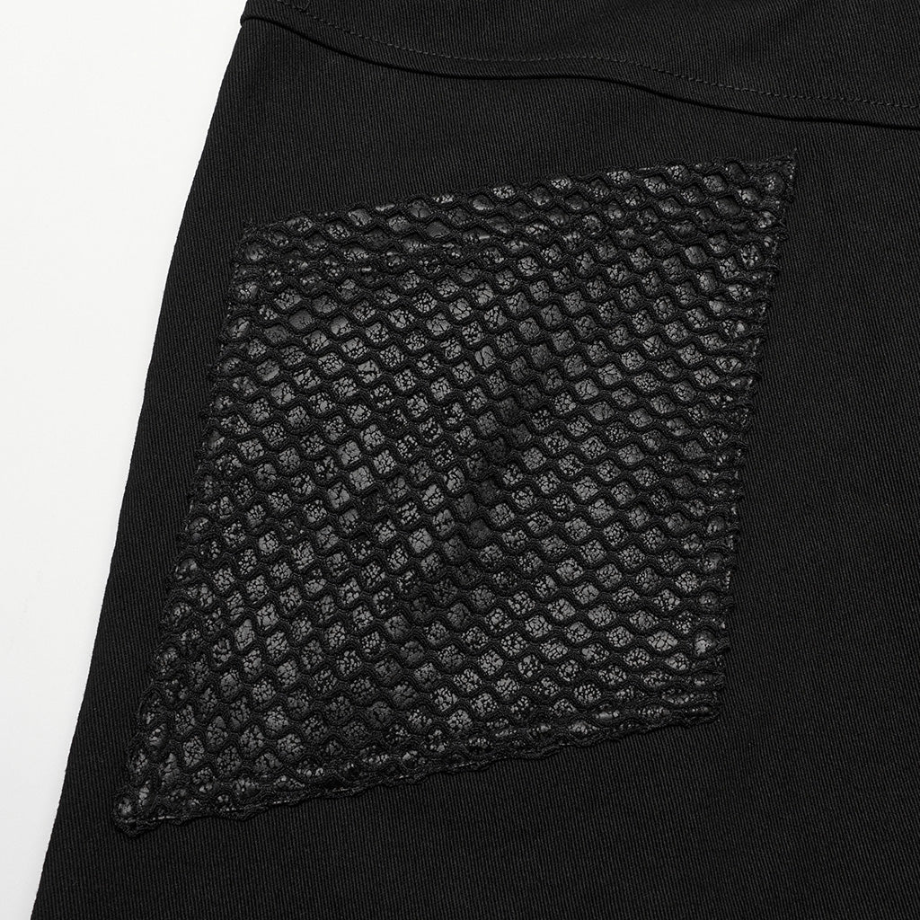 WK-602XCM Gothic Punk Pants with Red Strap Rivet Detailing?-??Punk Rave Clothing