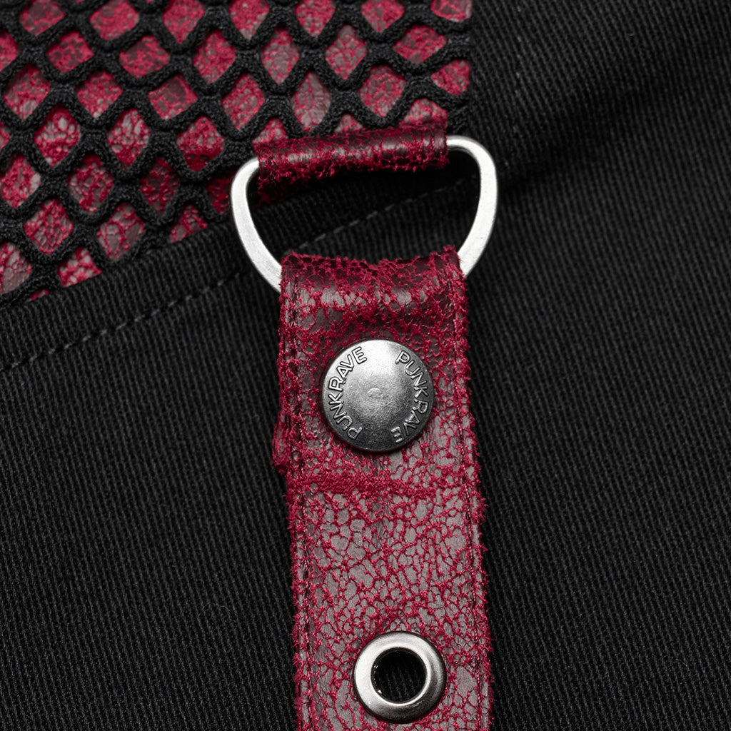 WK-602XCM Gothic Punk Pants with Red Strap Rivet Detailing?-??Punk Rave Clothing