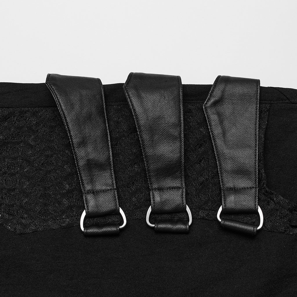 WK-603XCF Gothic Asymmetric Punk Pants with Mesh and Buckle Details?-??Punk Rave Clothing