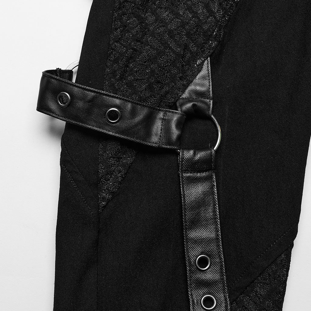 WK-603XCF Gothic Asymmetric Punk Pants with Mesh and Buckle Details?-??Punk Rave Clothing