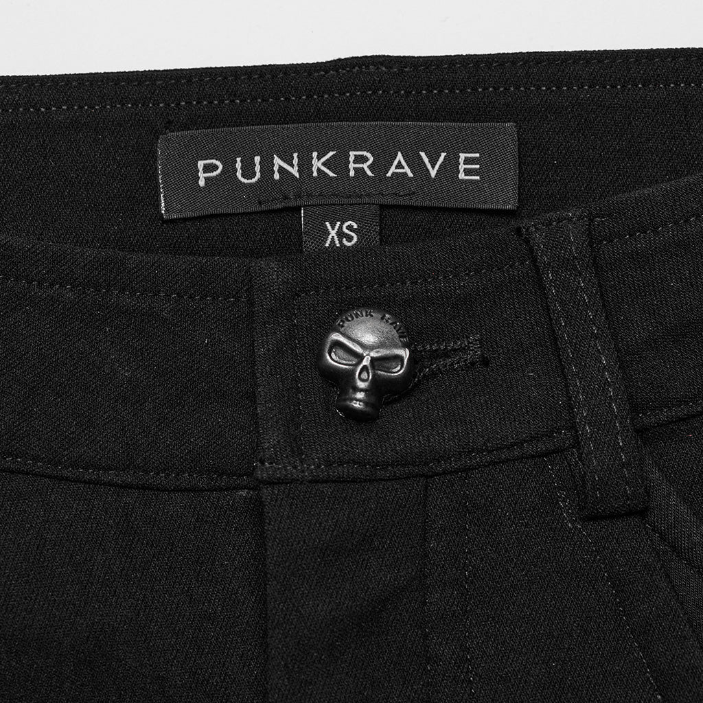 WK-603XCF Gothic Asymmetric Punk Pants with Mesh and Buckle Details?-??Punk Rave Clothing