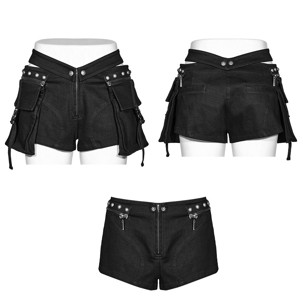 WK-604NDF Edgy black Cargo Punk Pants with Rivet Detailing?-??Punk Rave Clothing
