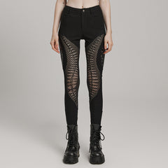 WK-606XCF Mesh Panel Punk Pants with Burnt Pattern Design