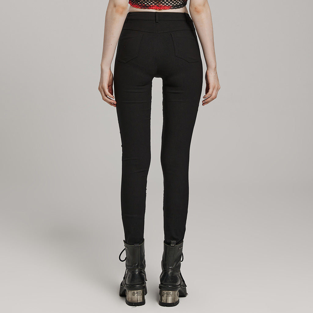 WK-606XCF Mesh Panel Punk Pants with Burnt Pattern Design?-??Punk Rave Clothing