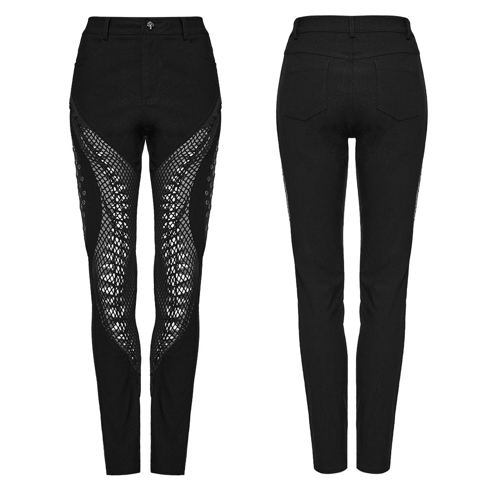 WK-606XCF Mesh Panel Punk Pants with Burnt Pattern Design?-??Punk Rave Clothing