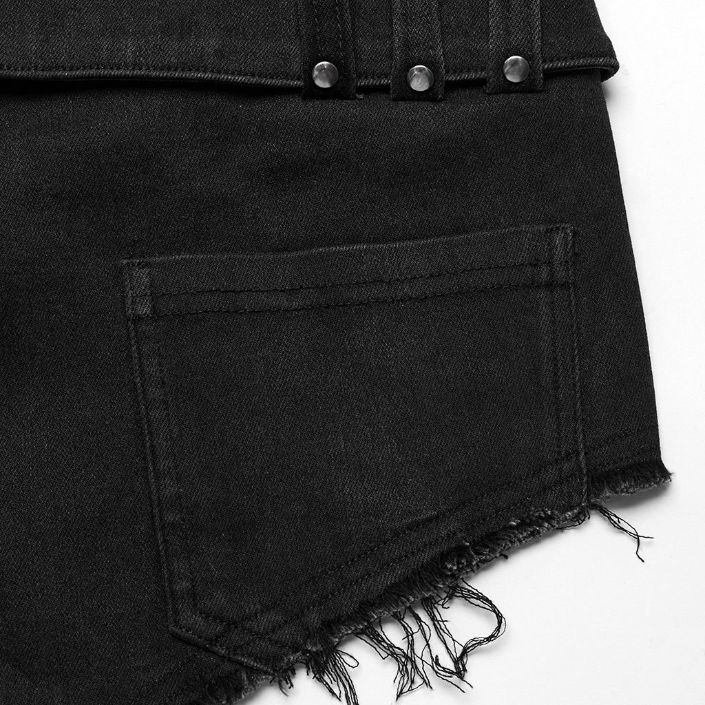 WK-607NDF Edgy High-Waisted Distressed black Denim Punk Pants?-??Punk Rave Clothing