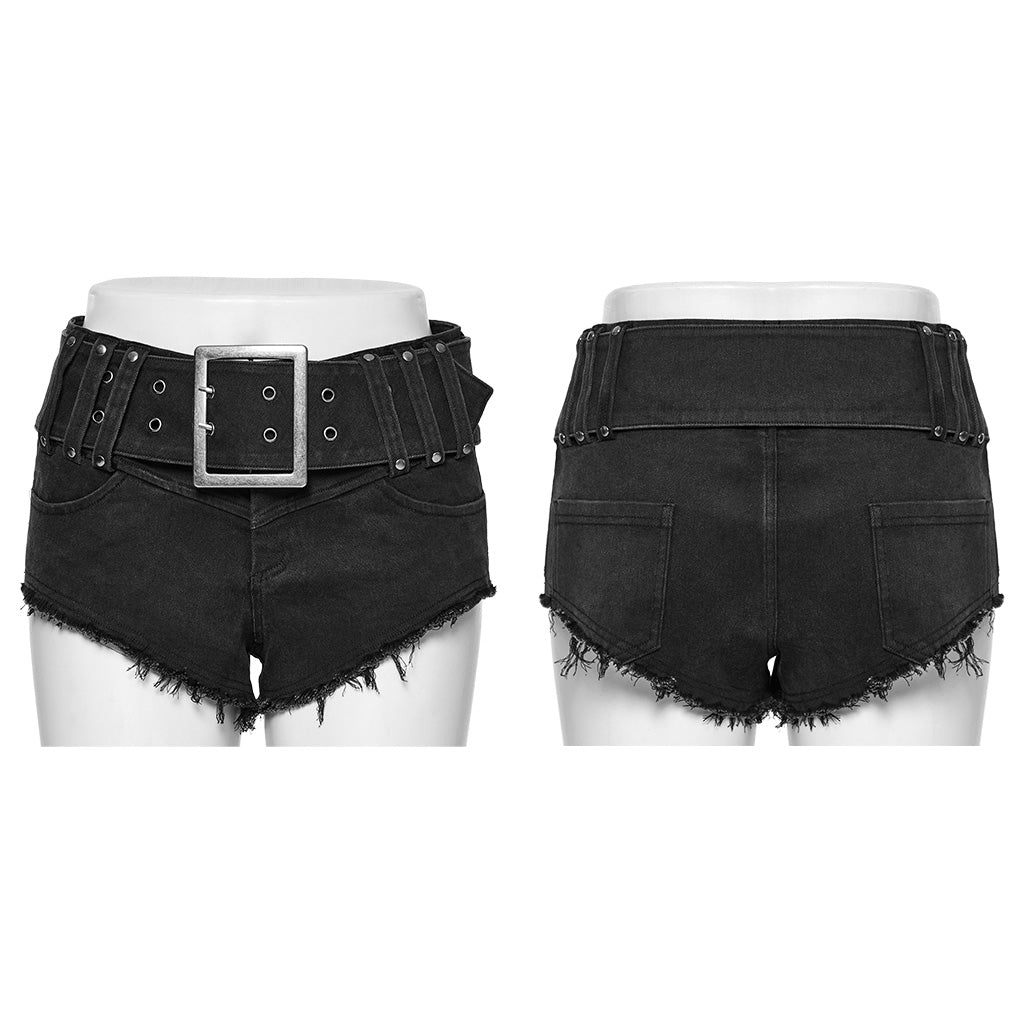WK-607NDF Edgy High-Waisted Distressed black Denim Punk Pants?-??Punk Rave Clothing