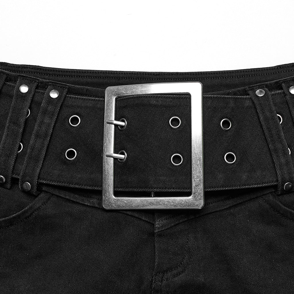 WK-607NDF Edgy High-Waisted Distressed black Denim Punk Pants?-??Punk Rave Clothing
