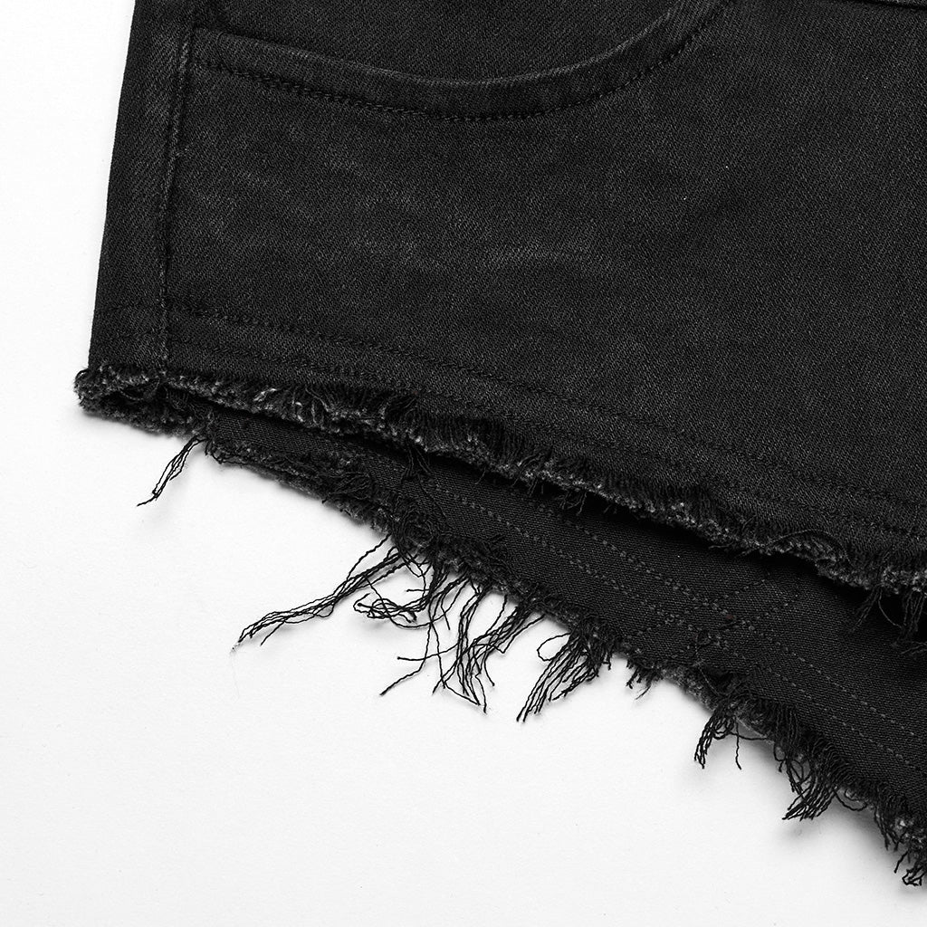 WK-607NDF Edgy High-Waisted Distressed black Denim Punk Pants?-??Punk Rave Clothing