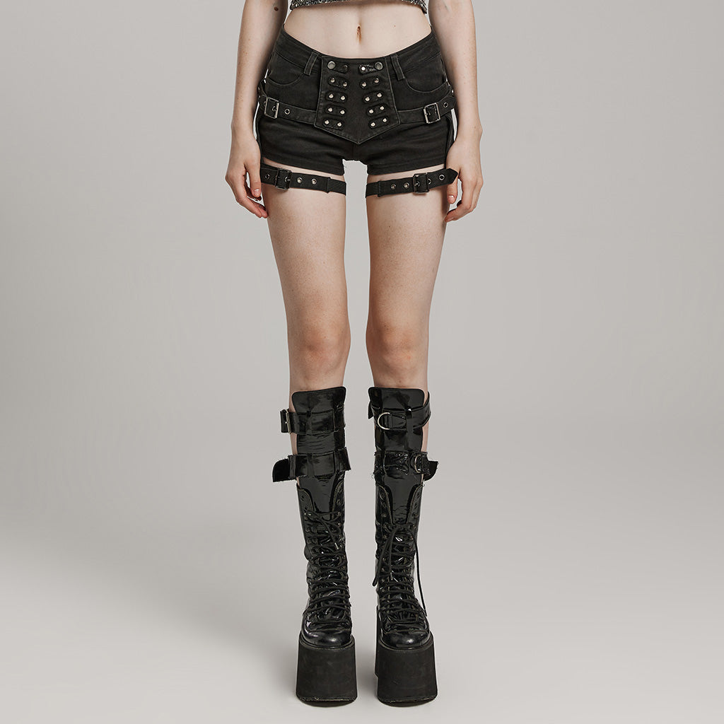 WK-608NDF Gothic Lace-Up High Waist Punk Pants with Straps