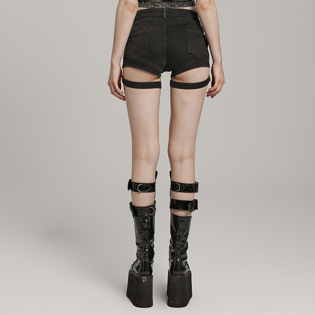 WK-608NDF Gothic Lace-Up High Waist Punk Pants with Straps