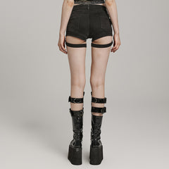 WK-608NDF Gothic Lace-Up High Waist Punk Pants with Straps