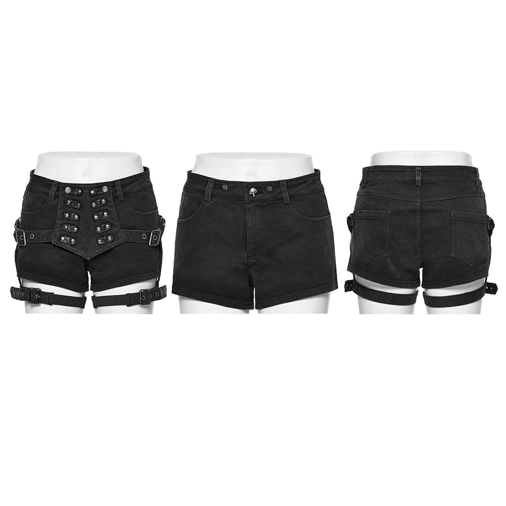 WK-608NDF Gothic Lace-Up High Waist Punk Pants with Straps?-??Punk Rave Clothing