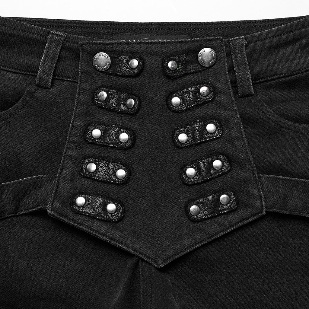 WK-608NDF Gothic Lace-Up High Waist Punk Pants with Straps