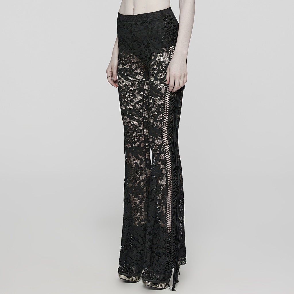 WK-610XCF Elegant Lace Flare Gothic Pants with Fringe Detailing