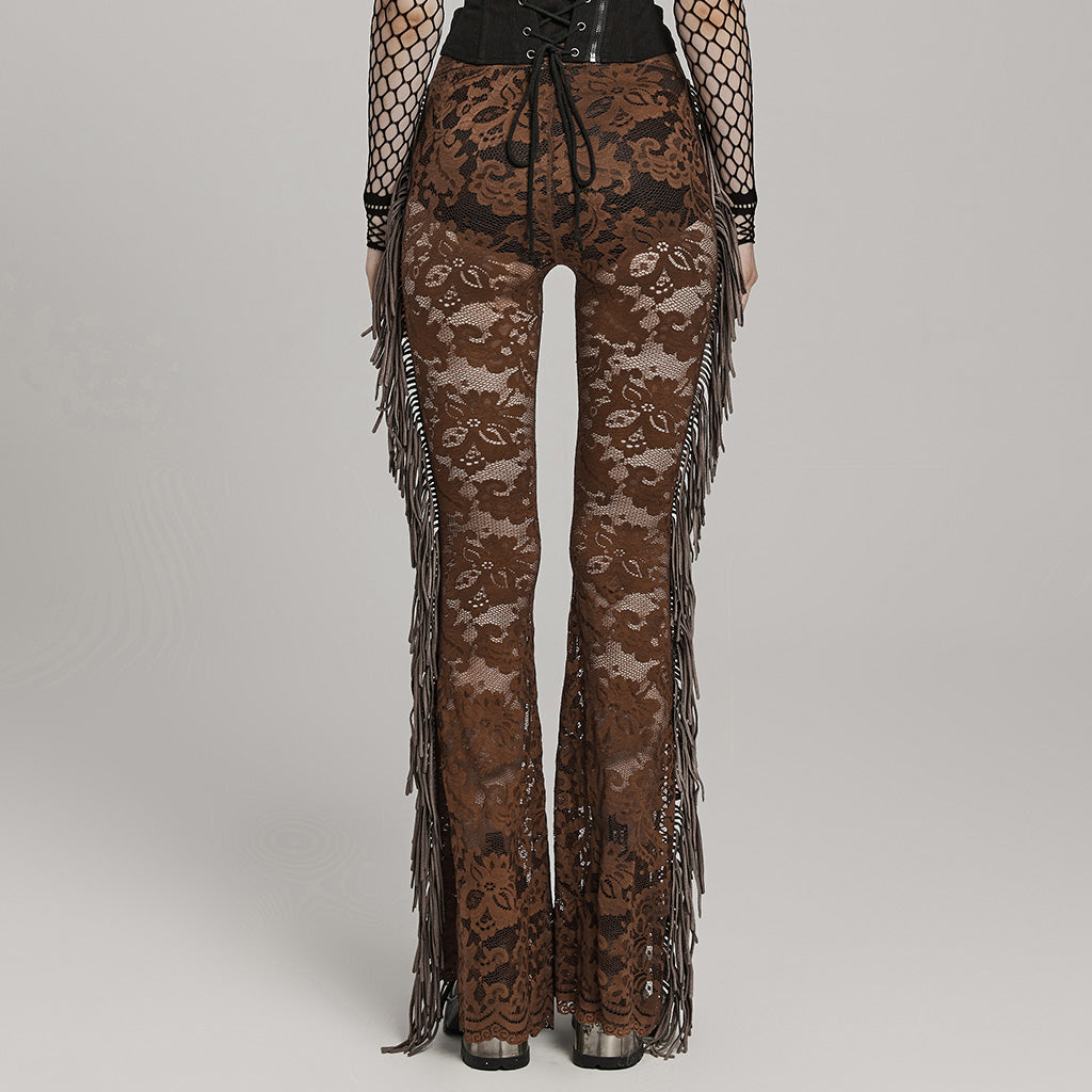 WK-610XCF Elegant Lace Flare Gothic Pants with Fringe Detailing