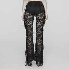 WK-610XCF Elegant Lace Flare Gothic Pants with Fringe Detailing