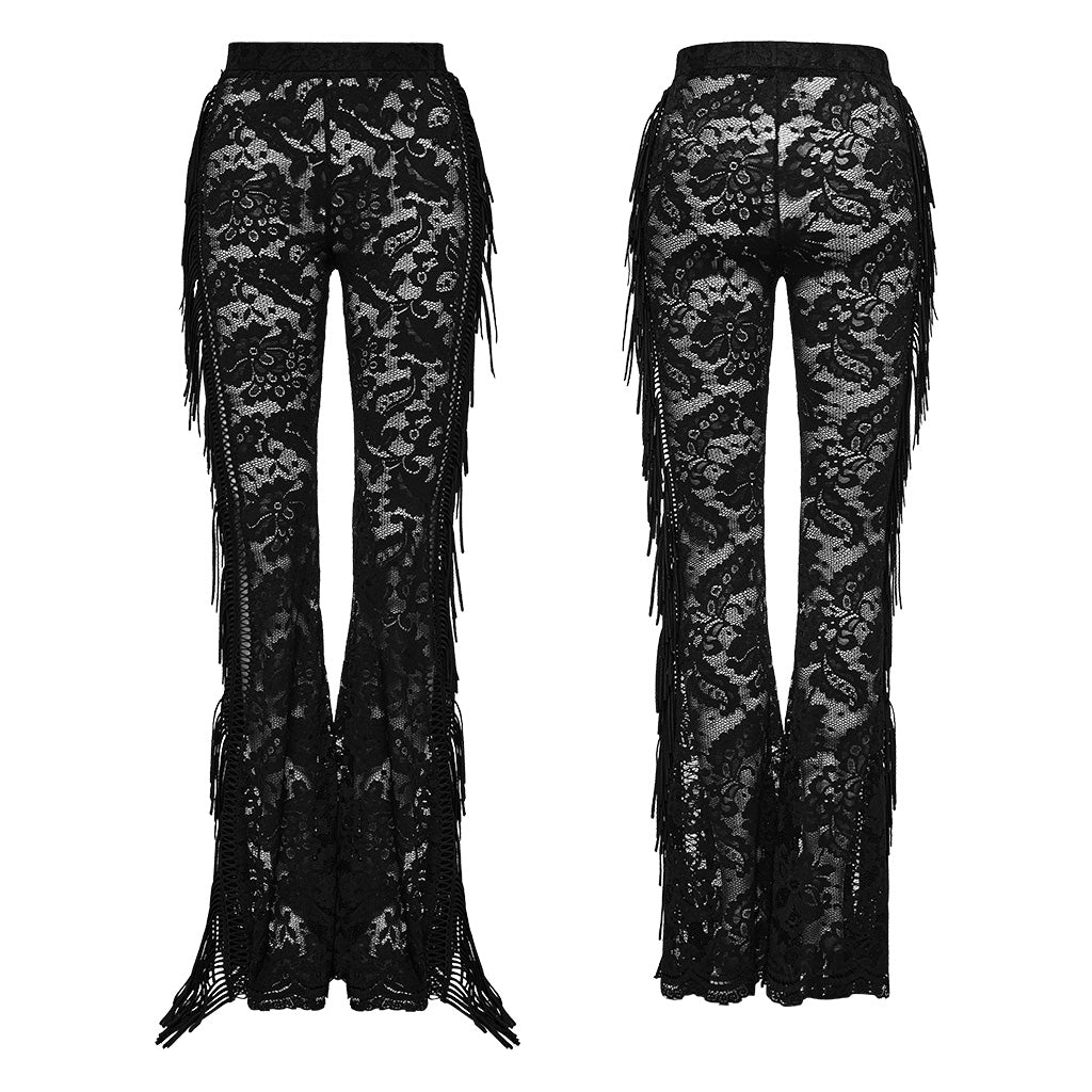 WK-610XCF Elegant Lace Flare Gothic Pants with Fringe Detailing?-??Punk Rave Clothing