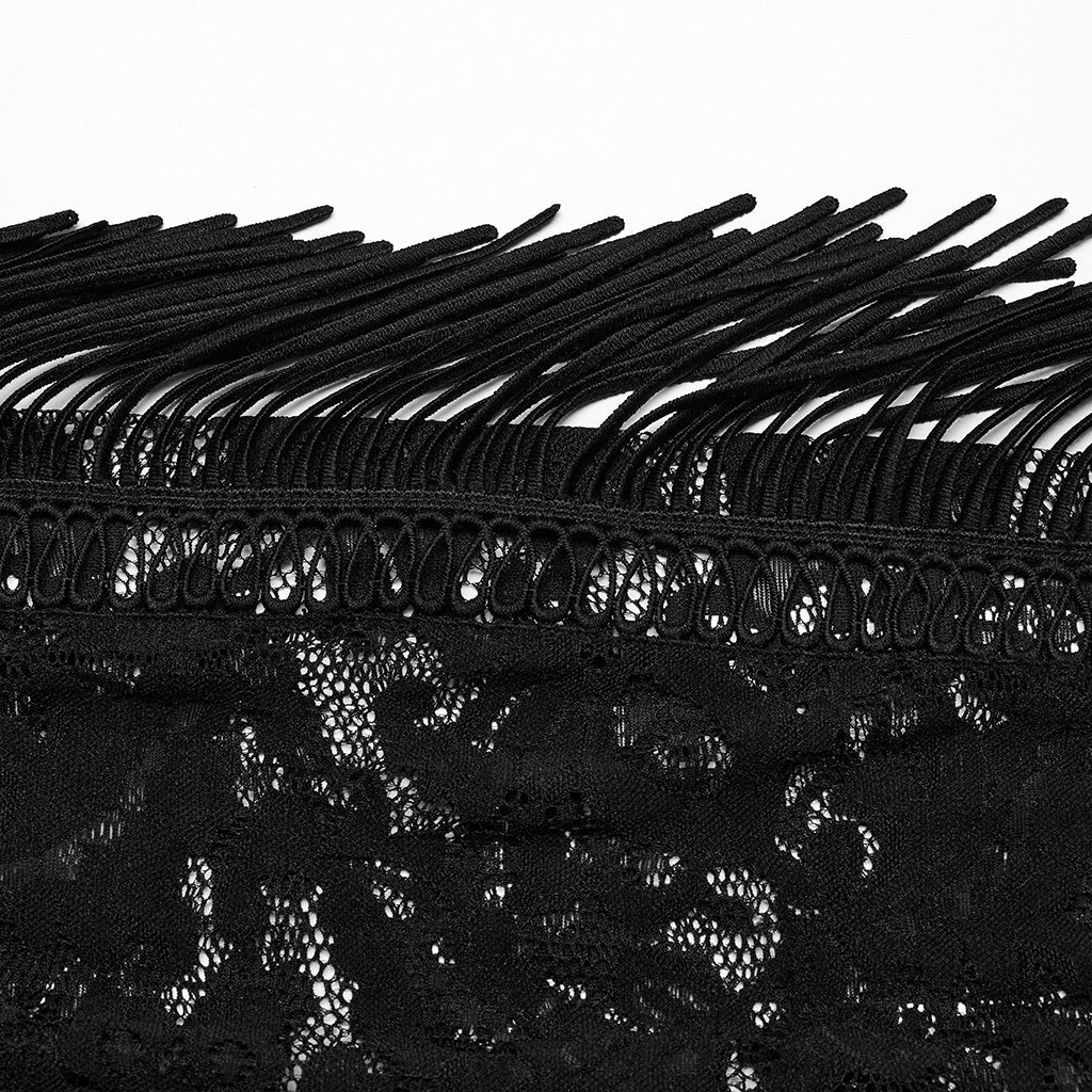 WK-610XCF Elegant Lace Flare Gothic Pants with Fringe Detailing?-??Punk Rave Clothing