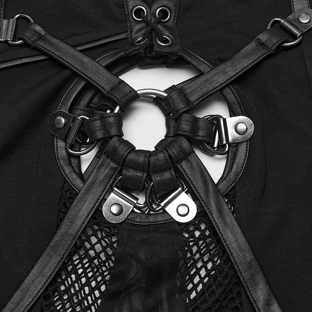WK-611DDF Gothic Mesh Cutout Punk Pants with Buckle Detailing?-??Punk Rave Clothing