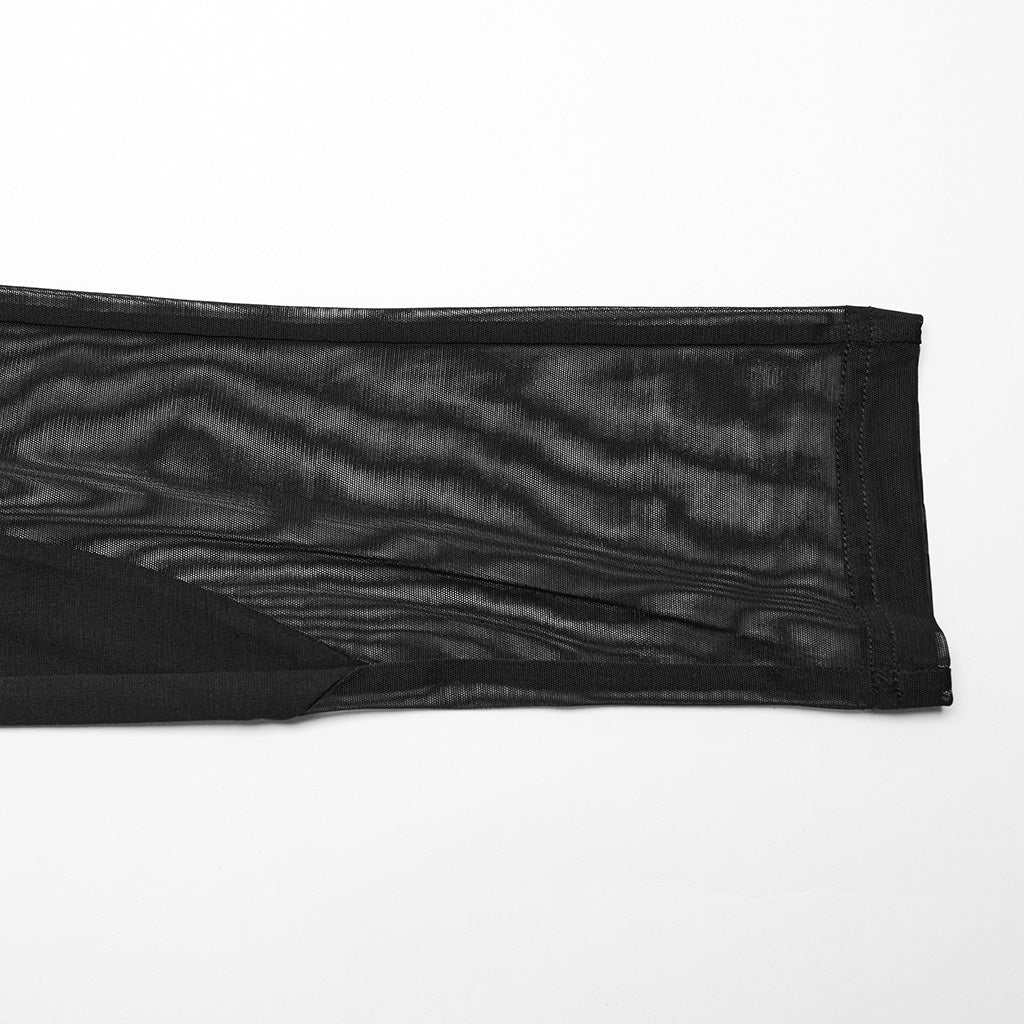 WK-611DDF Gothic Mesh Cutout Punk Pants with Buckle Detailing?-??Punk Rave Clothing
