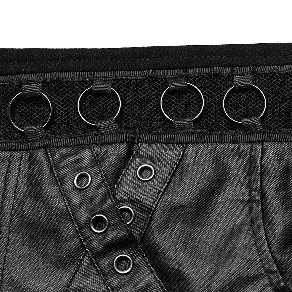 WK-612NDF Gothic Black Leather Accent Punk Pants Shorts Edgy Style