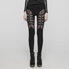 WK-613DDF Gothic Strapped Mesh Cutout Punk Pants Bold Style