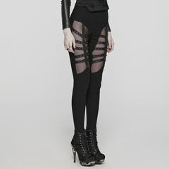 WK-613DDF Gothic Strapped Mesh Cutout Punk Pants Bold Style