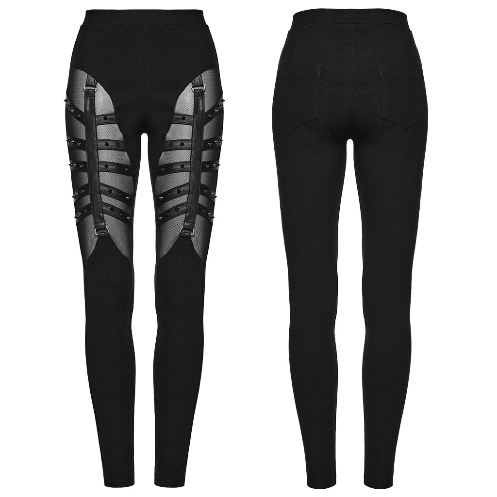 WK-613DDF Gothic Strapped Mesh Cutout Punk Pants Bold Style