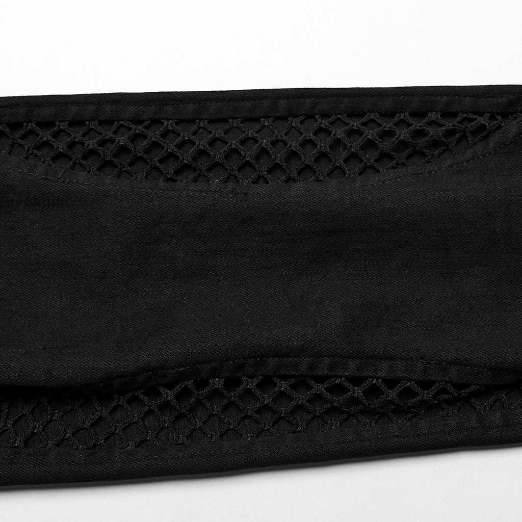 WK-615NCF Edgy Studded Leggings with Mesh Panels and Buckle Straps?-??Punk Rave Clothing