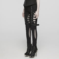 WK-615NCF Edgy Studded Leggings with Mesh Panels and Buckle Straps