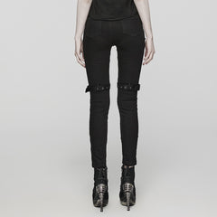 WK-615NCF Edgy Studded Leggings with Mesh Panels and Buckle Straps